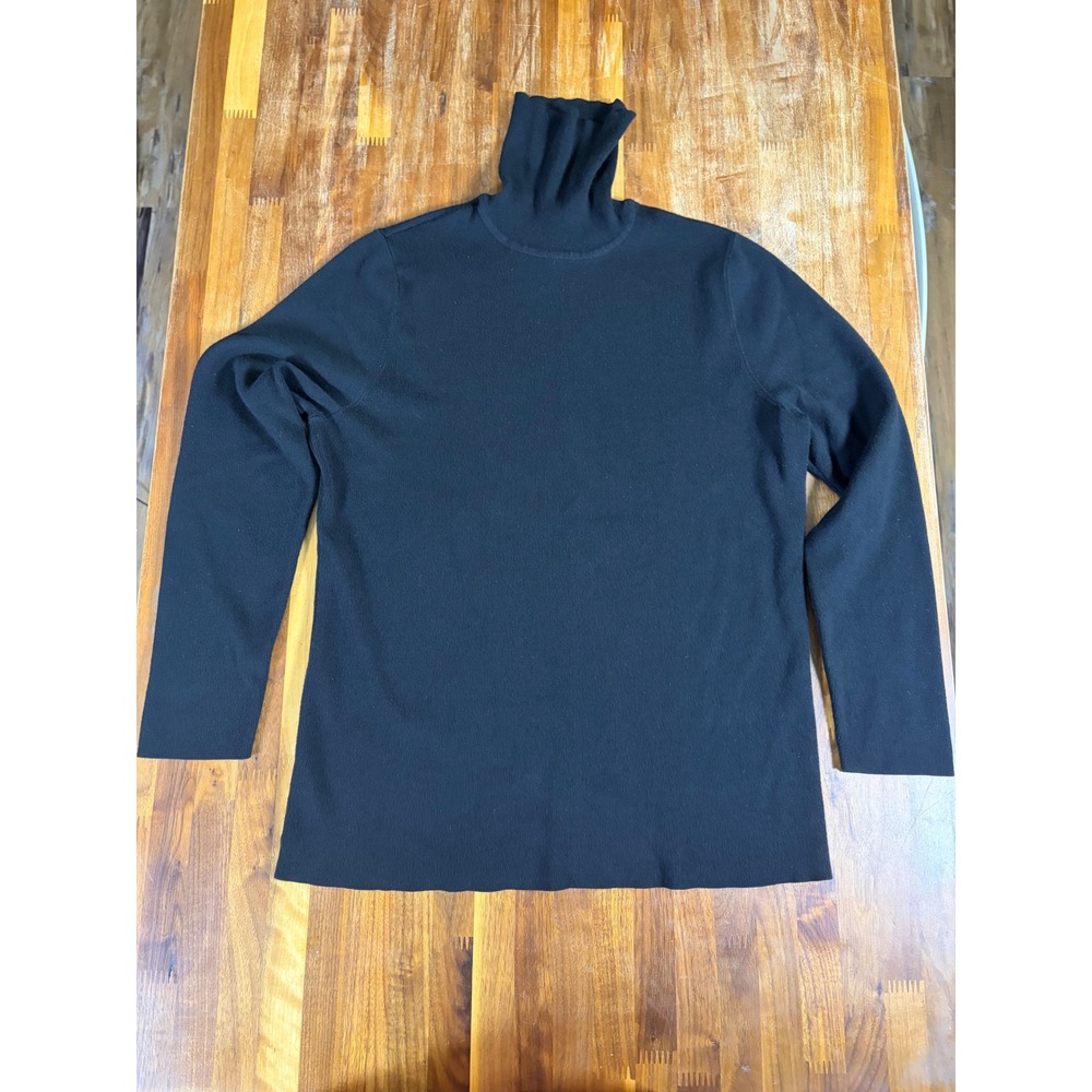 Chicos Black Ribbed Turtleneck Sweater Long Sleeve Rayon Blend Size 2 570207695